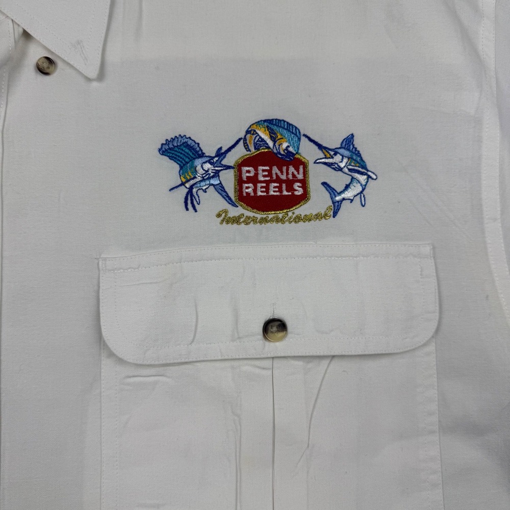 Penn Reels International Fishing Shirt Mens XL White Cotton Short Sleeve Marlin - Picture 2 of 7